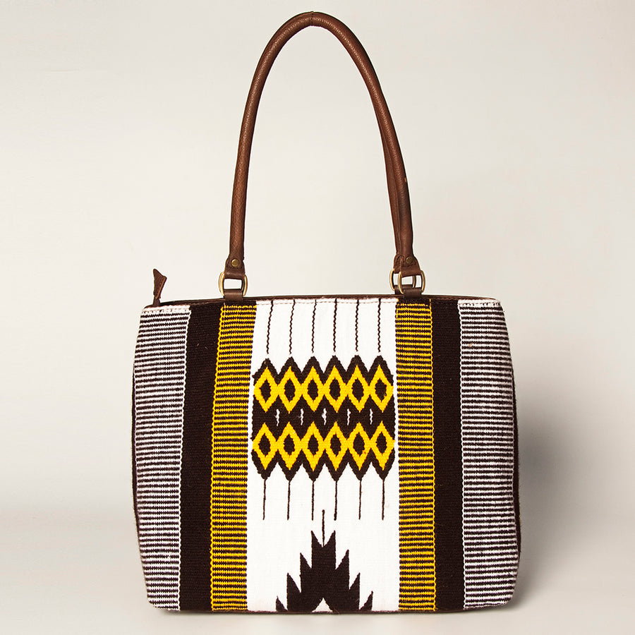 American Darling Handcrafted Floral Tooled Genuine Leather & Woven Saddle Blanket Tote Bag with YKK Zipper & Buck Stitching