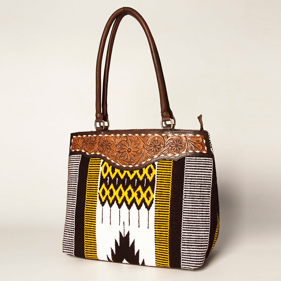 American Darling Floral Tooled Leather and Woven Saddle Blanket Tote Bag - Uhorse