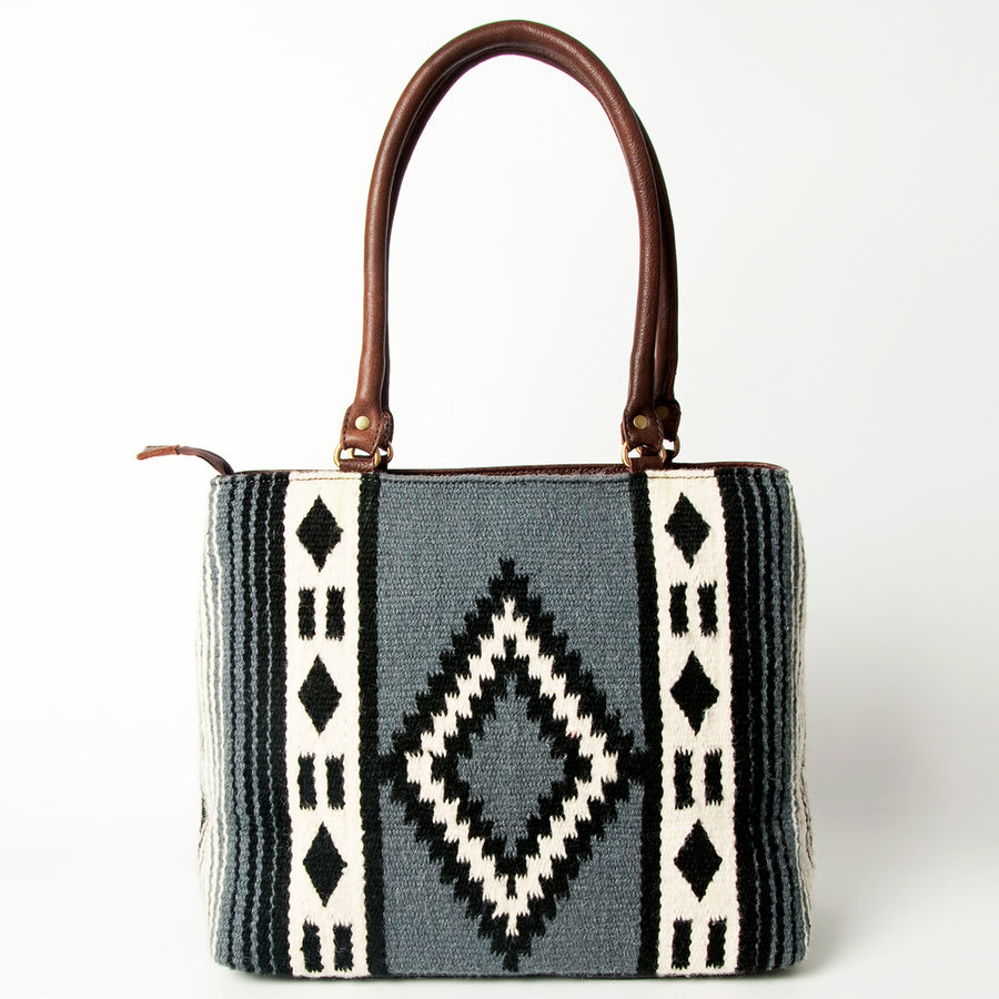 American Darling Handcrafted Floral Tooled Genuine Leather & Woven Saddle Blanket Tote Bag with YKK Zipper & Buck Stitching