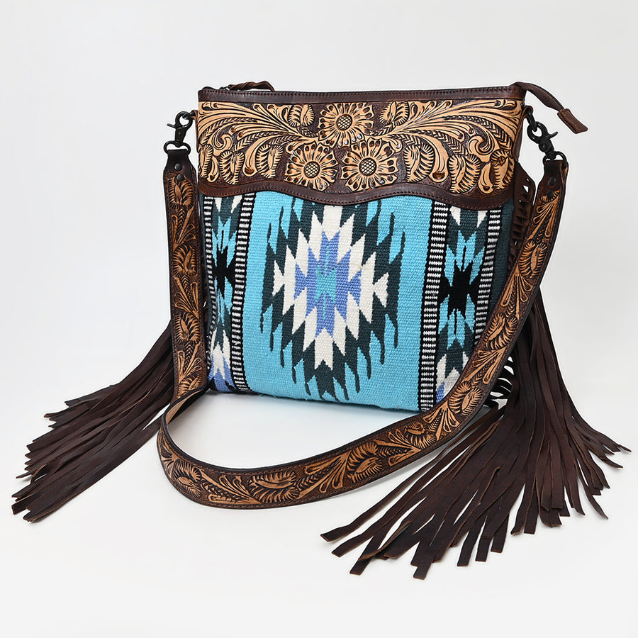 American Darling Signature Crossbody Hand Tooled Upcycled Wool Genuine Leather Women Bag Western Handbag Purse - Uhorse