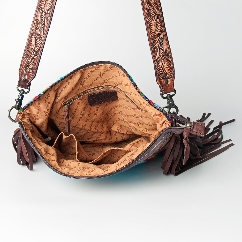 American Darling Signature Crossbody Hand Tooled Upcycled Wool Genuine Leather Women Bag Western Handbag Purse | for Cute