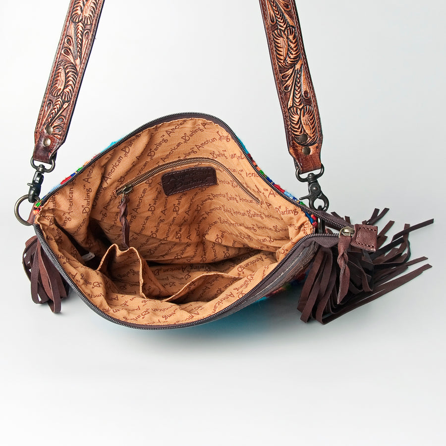 American Darling Signature Crossbody Hand Tooled Upcycled Wool Genuine Leather Women Bag Western Handbag Purse | for Cute