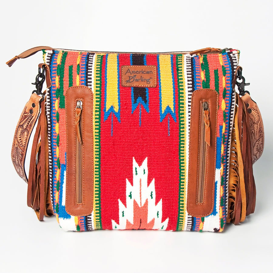 American Darling Signature Crossbody Hand Tooled Upcycled Wool Genuine Leather Women Bag Western Handbag Purse | for Cute