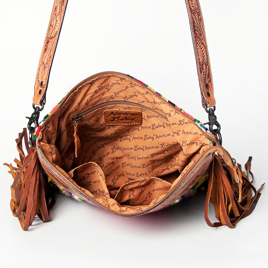American Darling Signature Crossbody Hand Tooled Upcycled Wool Genuine Leather Women Bag Western Handbag Purse | for Cute