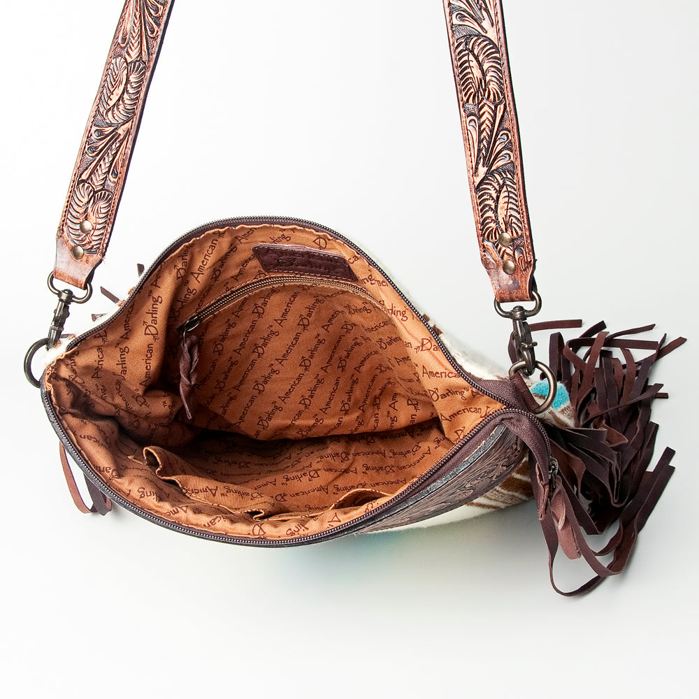 American Darling Signature Crossbody Hand Tooled Upcycled Wool Genuine Leather Women Bag Western Handbag Purse | for Cute