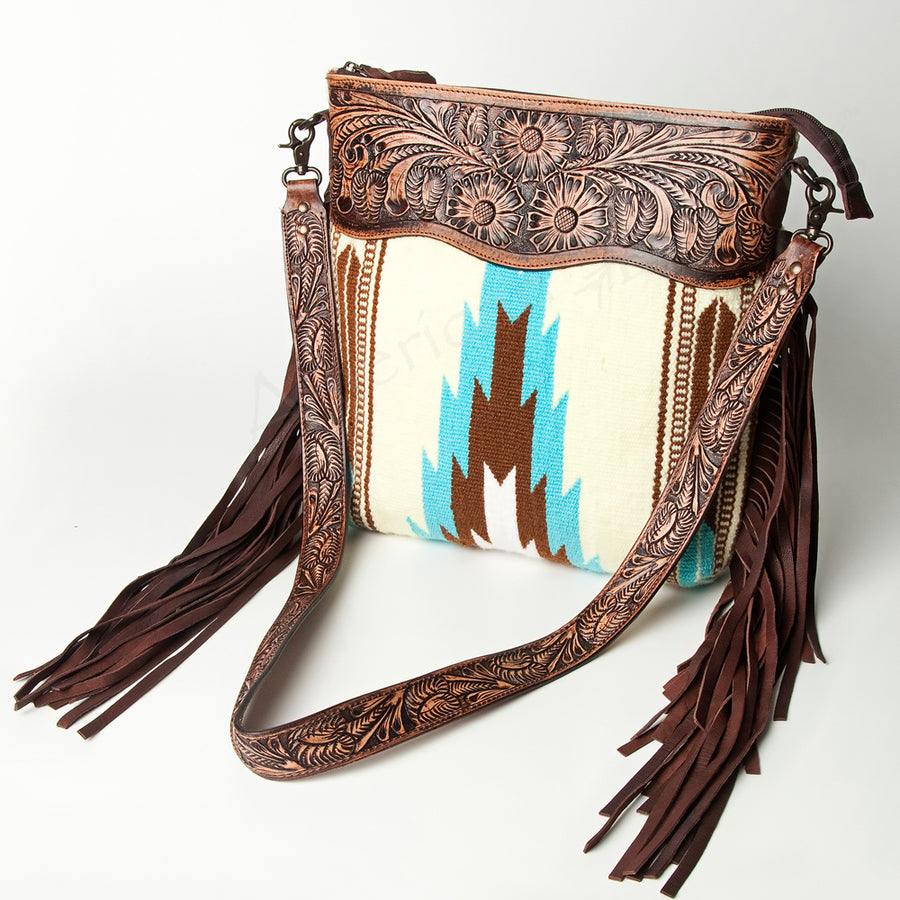 American Darling Signature Crossbody Hand Tooled Upcycled Wool Genuine Leather Women Bag Western Handbag Purse - Uhorse
