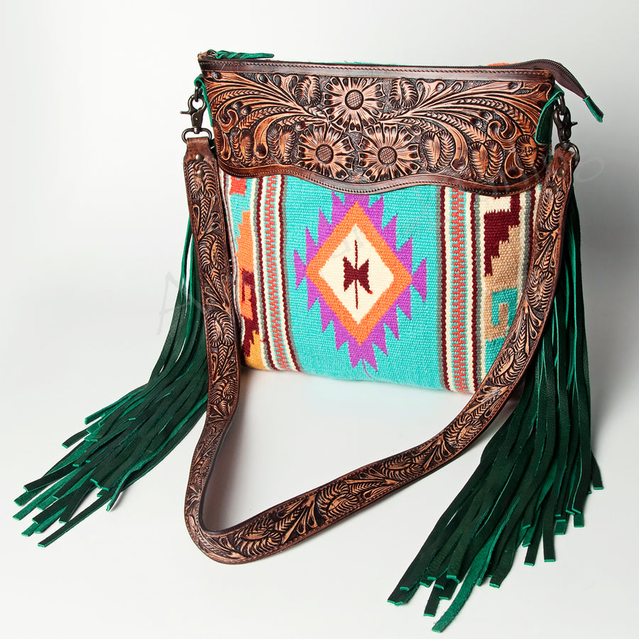 American Darling Signature Crossbody Hand Tooled Upcycled Wool Genuine Leather Women Bag Western Handbag Purse - Uhorse