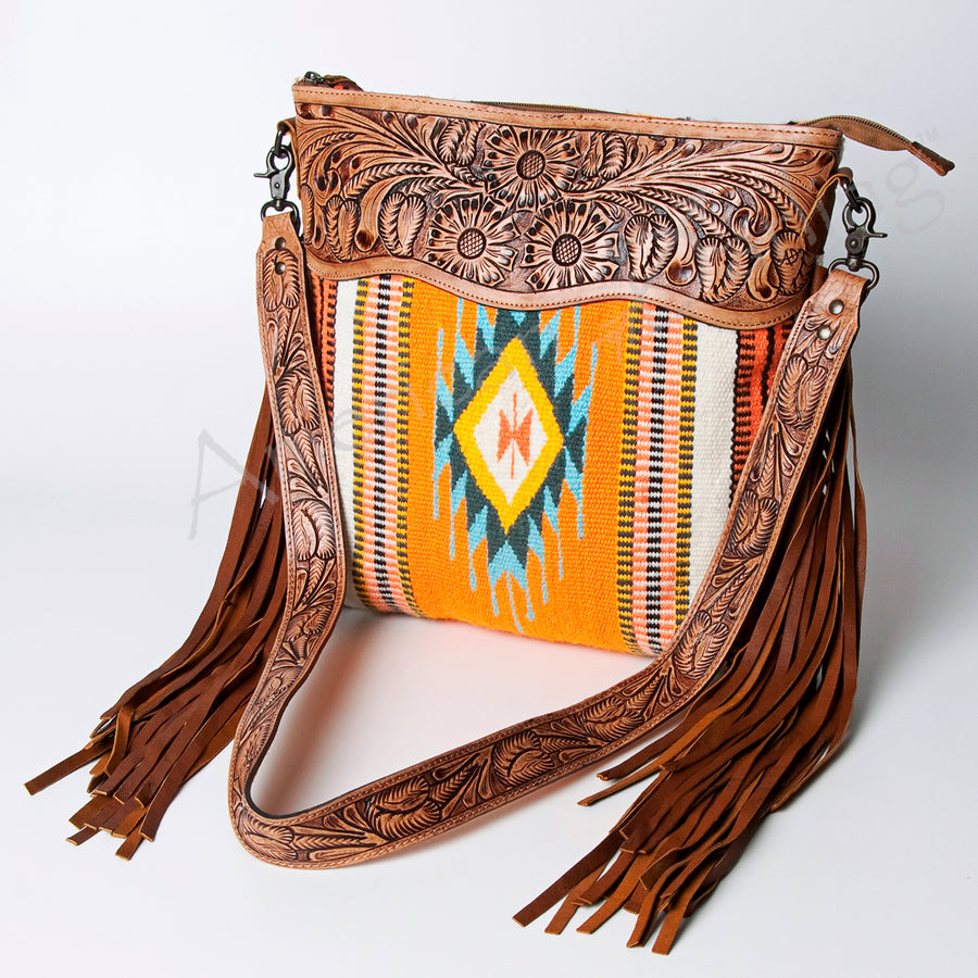 American Darling Signature Crossbody Hand Tooled Upcycled Wool Genuine Leather Women Bag Western Handbag Purse - Uhorse