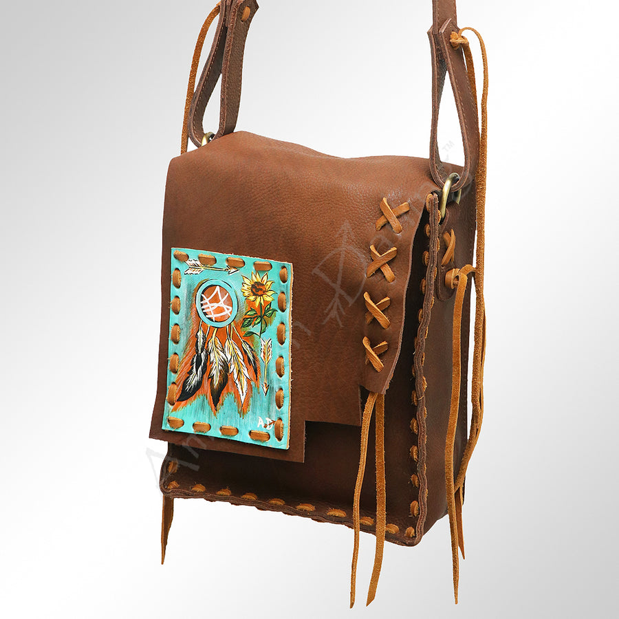 American Darling Hand-Painted Western Leather Cross body Bag with Fringes - Uhorse