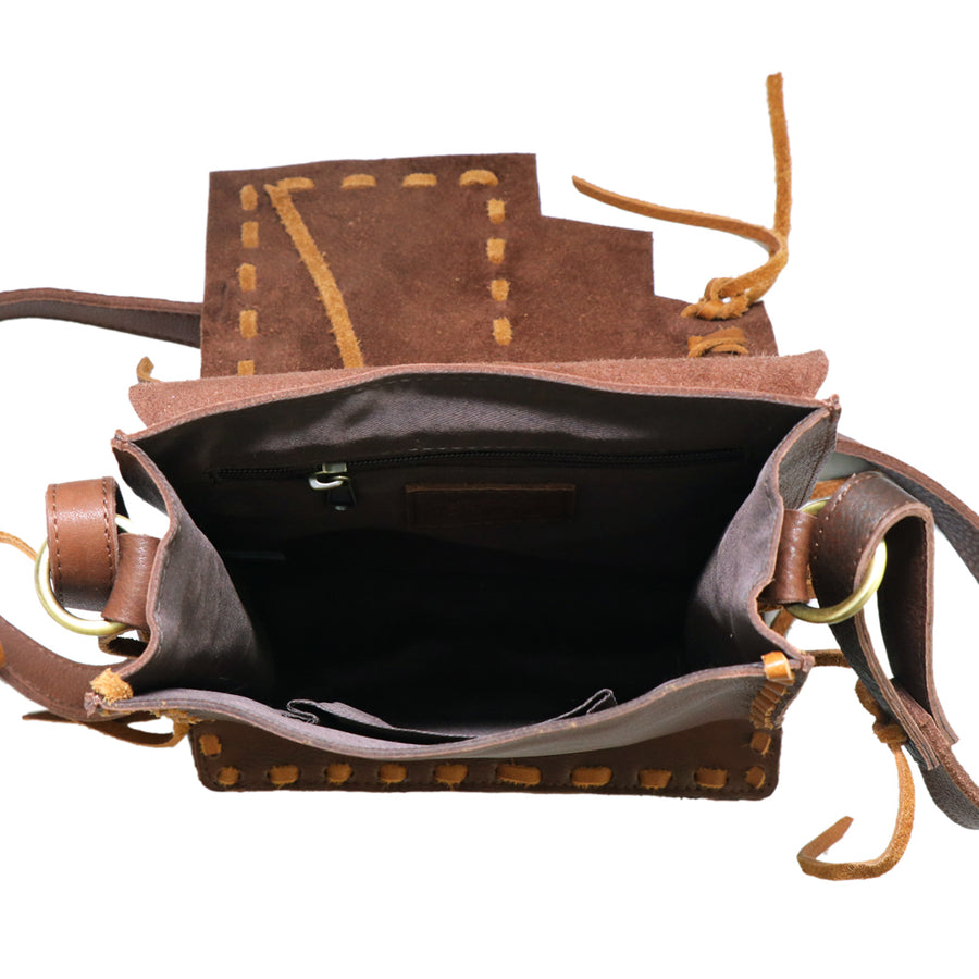 American Darling Cross body Bag, Hand-Painted Genuine Leather, Buck Stitched Western Bag with Fringes and YKK Zipper