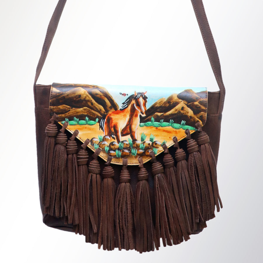 American Darling Cross body Bag, Hand-Painted Genuine Leather, Western Style Bag with Tassels and YKK Zipper