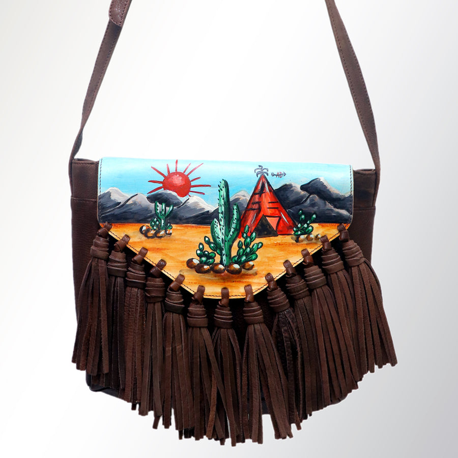 American Darling Cross body Bag, Hand-Painted Genuine Leather, Western Style Bag with Tassels and YKK Zipper