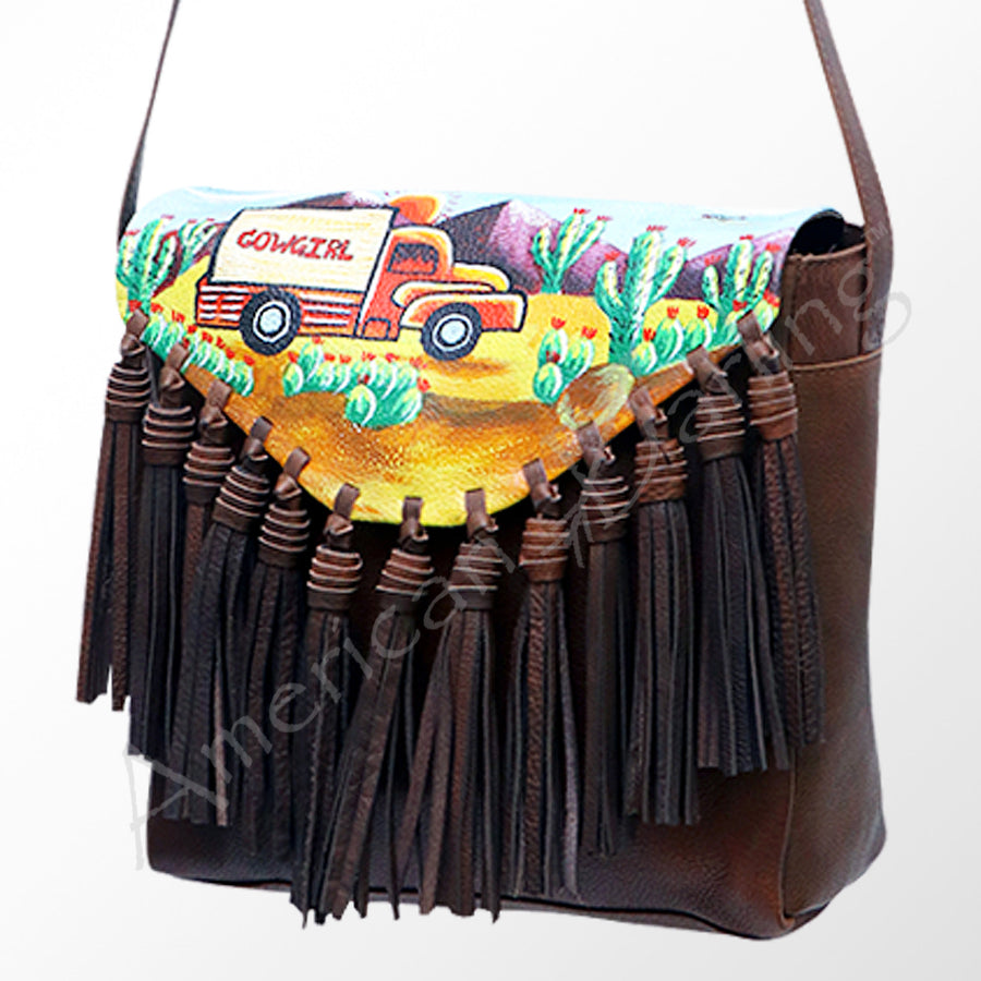 American Darling Cross body Bag, Hand-Painted Genuine Leather, Western Style Bag with Tassels and YKK Zipper
