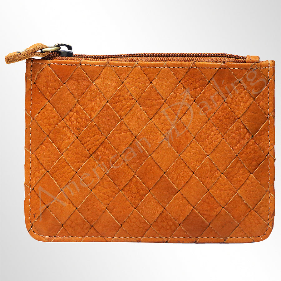 American Darling Western Leather Coin Purse with Handcrafted Basket Weave - Uhorse