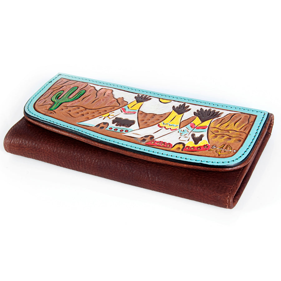 American Darling Wallet Hand Tooled Leather Clutch Vegetable Tanned Western Accessory 4in x 8in