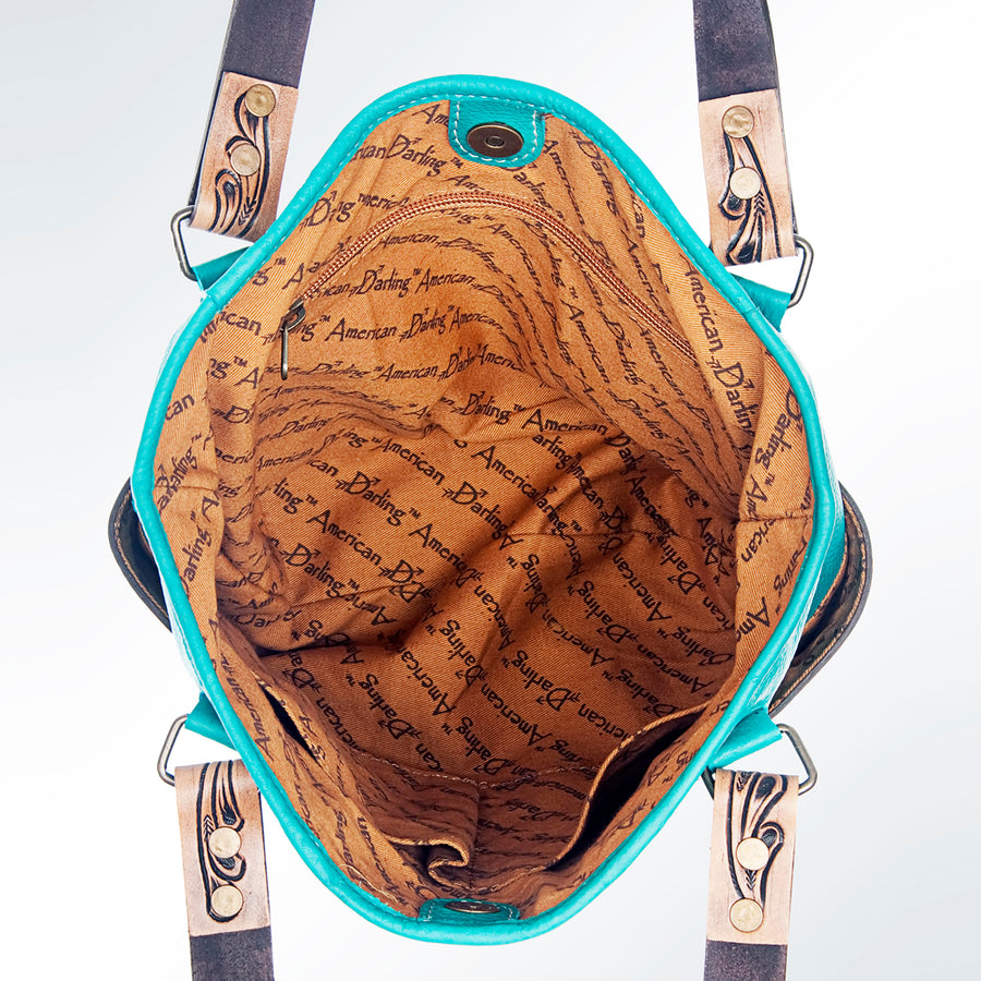 American Darling Tote Bag Hand Tooled Genuine Leather Western Purse with Floral Carved Straps and YKK Zipper