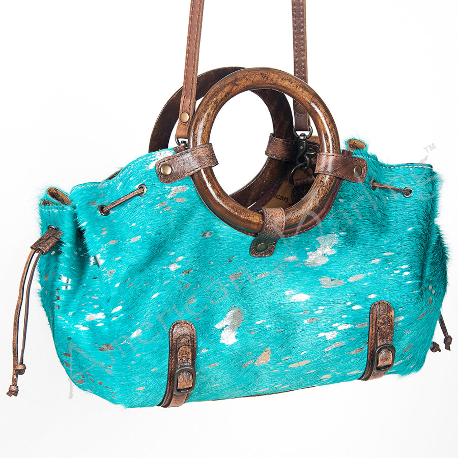 American Darling Hair-On Cowhide Western Leather Tote Bag with Drawstring - Uhorse