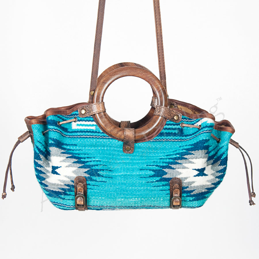 American Darling Tote Bag Hair-On Cowhide Genuine Leather Western Purse with Drawstring and Circular Wooden Handles