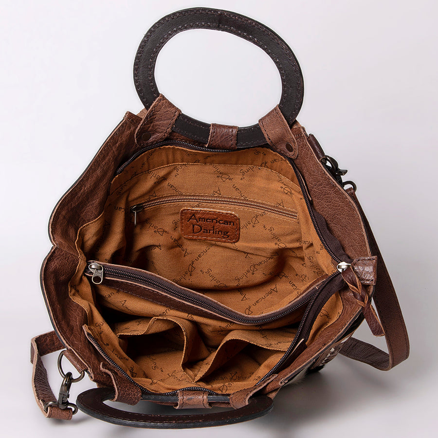 American Darling Cross body Bag Hair-On Cowhide Genuine Leather Western Purse with Hand Tooled Floral Carved Trim