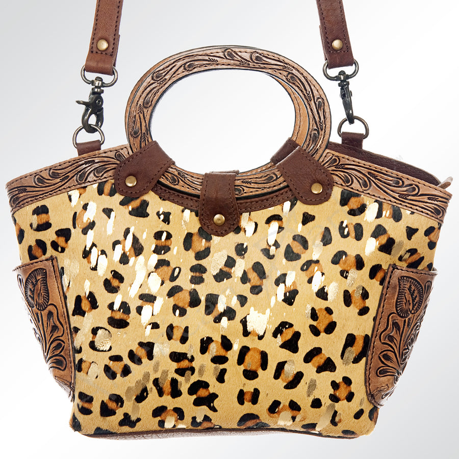 American Darling Cross body Bag Hair-On Cowhide Genuine Leather Western Purse with Hand Tooled Floral Carved Trim