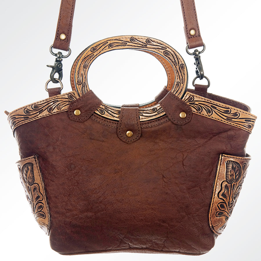 American Darling Cross body Bag Hair-On Cowhide Genuine Leather Western Purse with Hand Tooled Floral Carved Trim