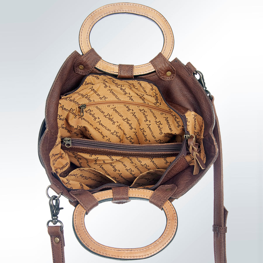 American Darling Cross body Bag Hair-On Cowhide Genuine Leather Western Purse with Hand Tooled Floral Carved Trim