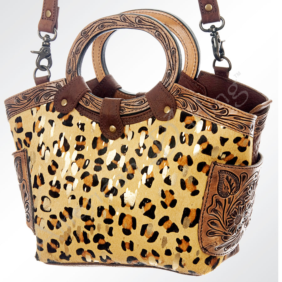 American Darling Hand Tooled Floral and Hair-On Cowhide Western Cross body Bag - Hilason