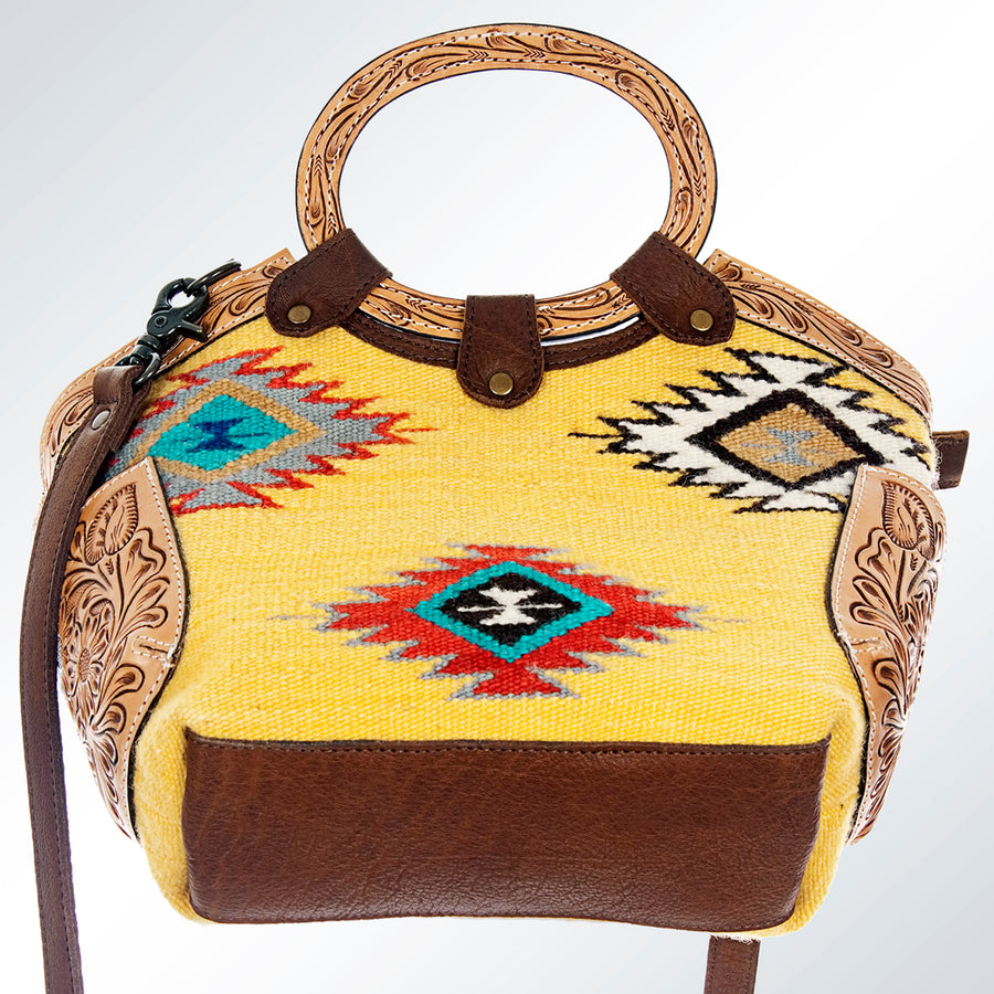 American Darling Cross body Bag Hair-On Cowhide Genuine Leather Western Purse with Hand Tooled Floral Carved Trim