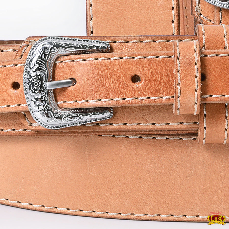HILASON Western Genuine Leather Belt for Handmade Unisex Full Grain Heavy Duty Engraved Buckle Belt Tan