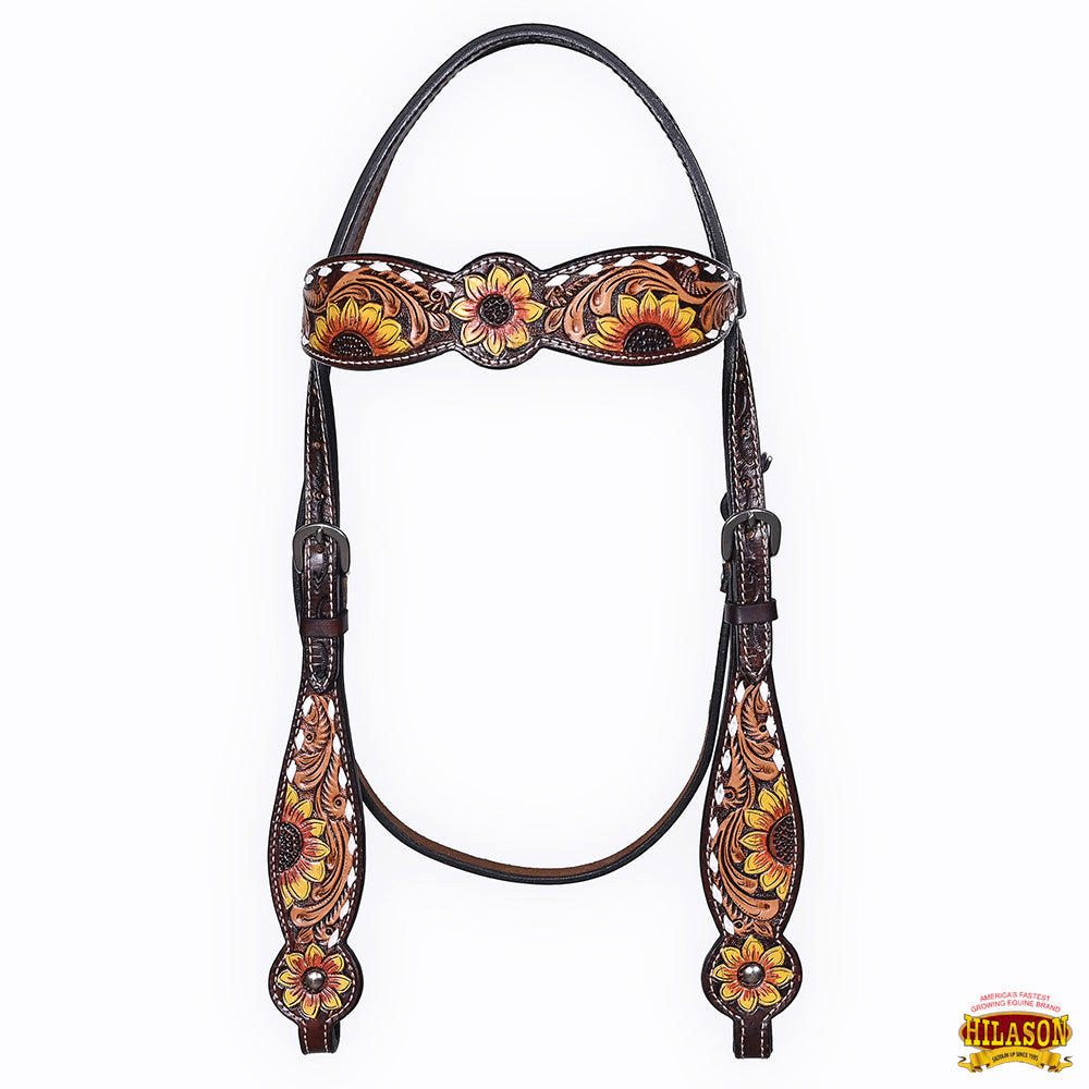 HILASON Floral Painted Beaded American Leather Horse Headstall Breast Collar