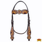 HILASON Floral Painted Beaded American Leather Horse Headstall Breast Collar