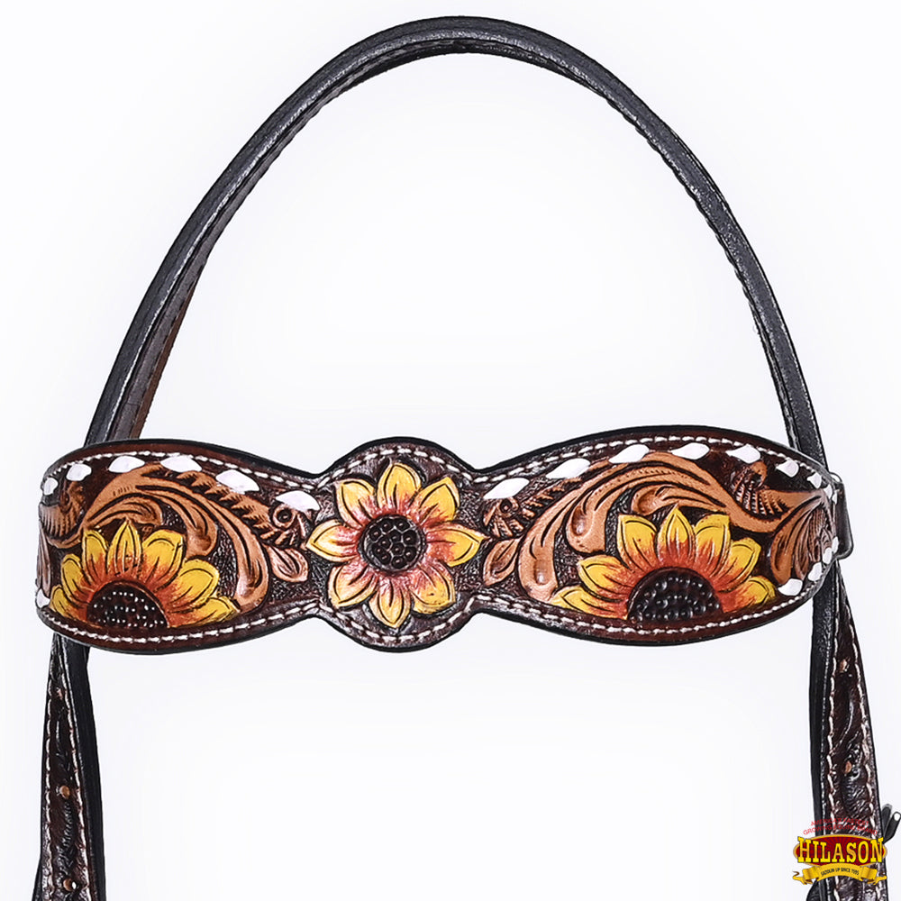 HILASON Floral Painted Beaded American Leather Horse Headstall Breast Collar
