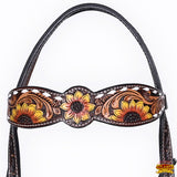 HILASON Floral Painted Beaded American Leather Horse Headstall Breast Collar