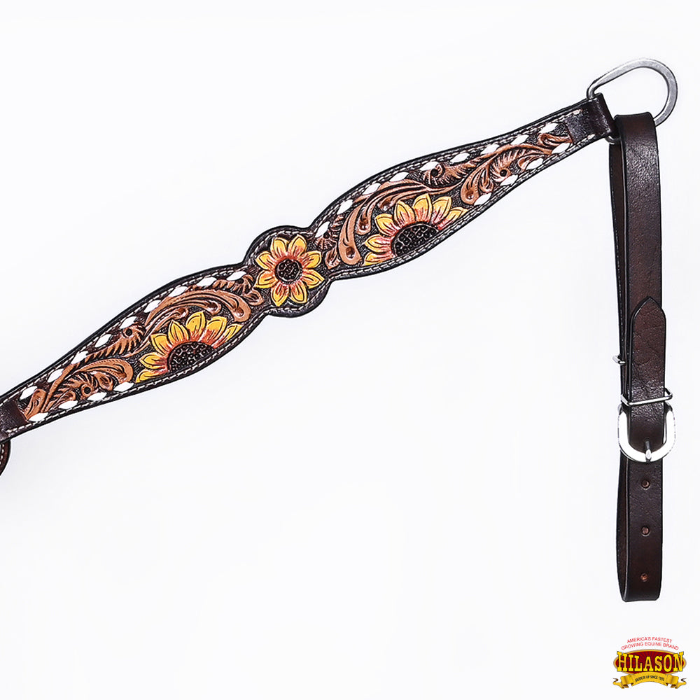 HILASON Floral Painted Beaded American Leather Horse Headstall Breast Collar