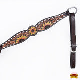 HILASON Floral Painted Beaded American Leather Horse Headstall Breast Collar