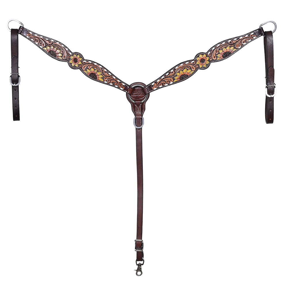 HILASON Floral Painted Beaded American Leather Horse Headstall Breast Collar