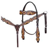 HILASON Floral Painted Beaded American Leather Horse Headstall Breast Collar