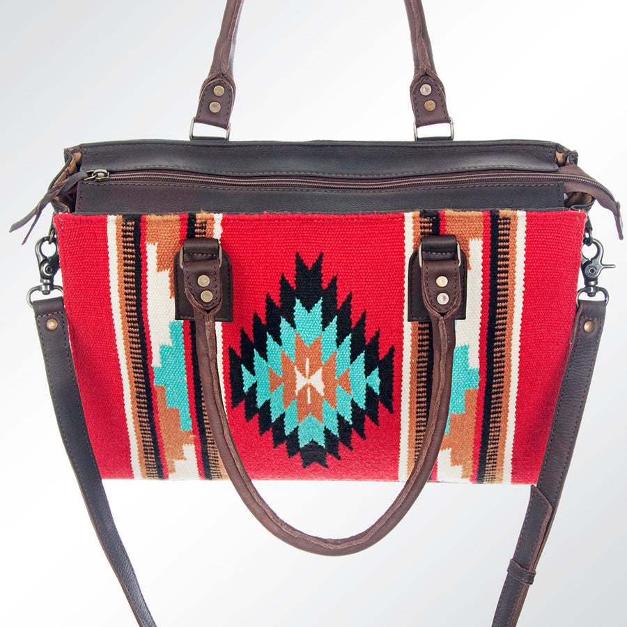 American Darling Tote Bag Hand Woven Saddle Blanket Genuine Leather Western Purse with YKK Zipper & Well-compartmentalized