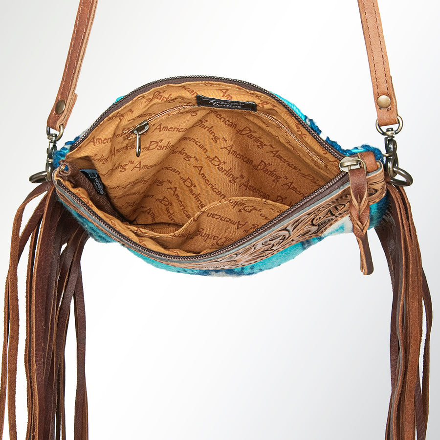 American Darling CrossBody Bag Saddle Blanket Fabric Genuine Leather Western Women Handbag Purse | for Cute Travel