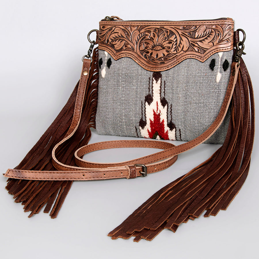 American Darling Western Cross body Bag | Hand-Tooled Leather and Saddle Blanket - Uhorse