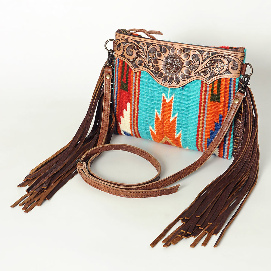 American Darling Western Cross body Bag | Hand-Tooled Leather and Saddle Blanket - Uhorse