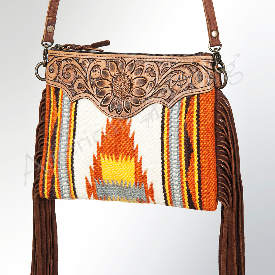 American Darling Western Cross body Bag | Hand-Tooled Leather and Saddle Blanket - Uhorse