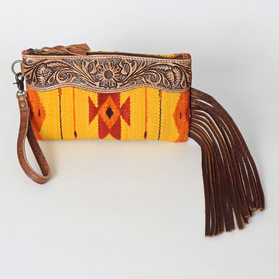 American Darling Wristlet Bag Handcrafted from Floral Embossed Damascus Genuine Leather with YKK Zipper and Wrist Strap