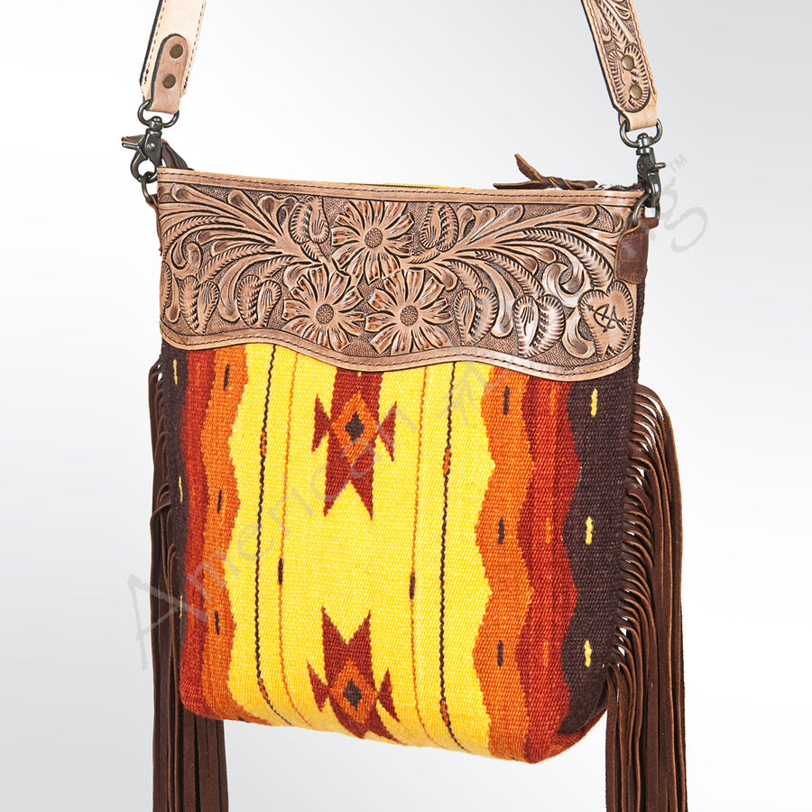 American Darling Hand Tooled Floral and Hand Woven Saddle Blanket Signature Cross Body Bag - Uhorse