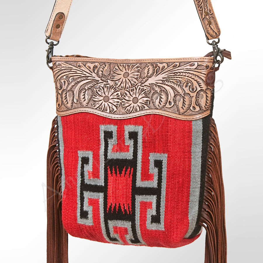 American Darling Hand Tooled Floral and Hand Woven Saddle Blanket Large Cross Body Bag - Uhorse