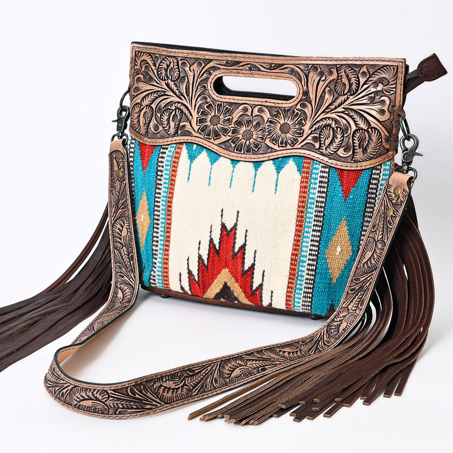 American Darling Clutch Hand Tooled Saddle Blanket Fabric Genuine Leather Western Women Bag Handbag Purse | Purses - Uhorse