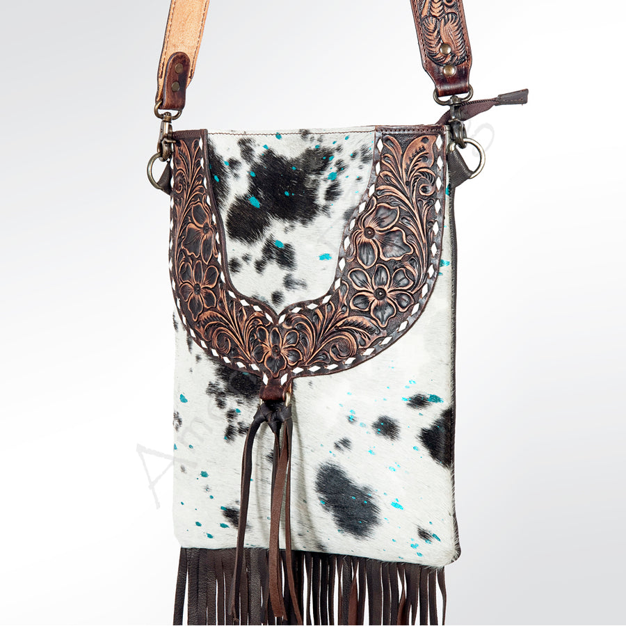 American Darling Cross Body Hand Tooled Hair on-Genuine Leather Western Women Bag Handbag Purse - Uhorse