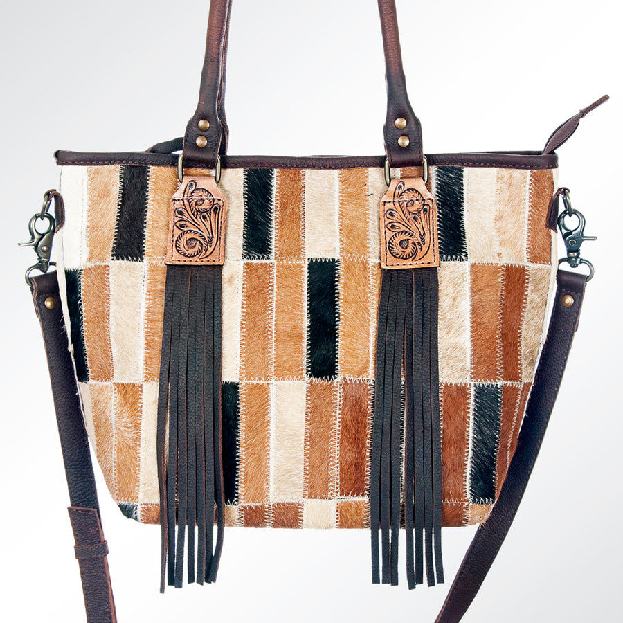 American Darling Tote Bag Western Genuine Leather Shoulder Purse with Fringes and Hair-On Cowhide