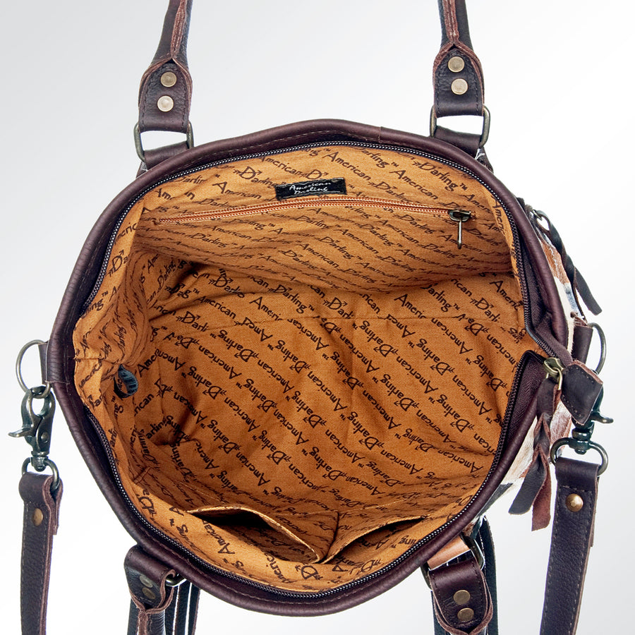 American Darling Tote Bag Western Genuine Leather Shoulder Purse with Fringes and Hair-On Cowhide