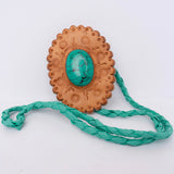 American Darling ADJW103D Braided Genuine Leather Jewelry Necklace with Leather Concho